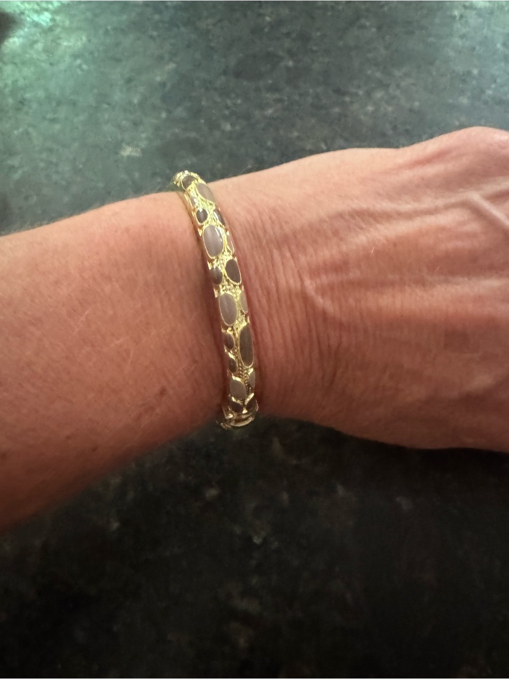 Source Unknown Gold and Silver Oval Accent Bangle Bracelet